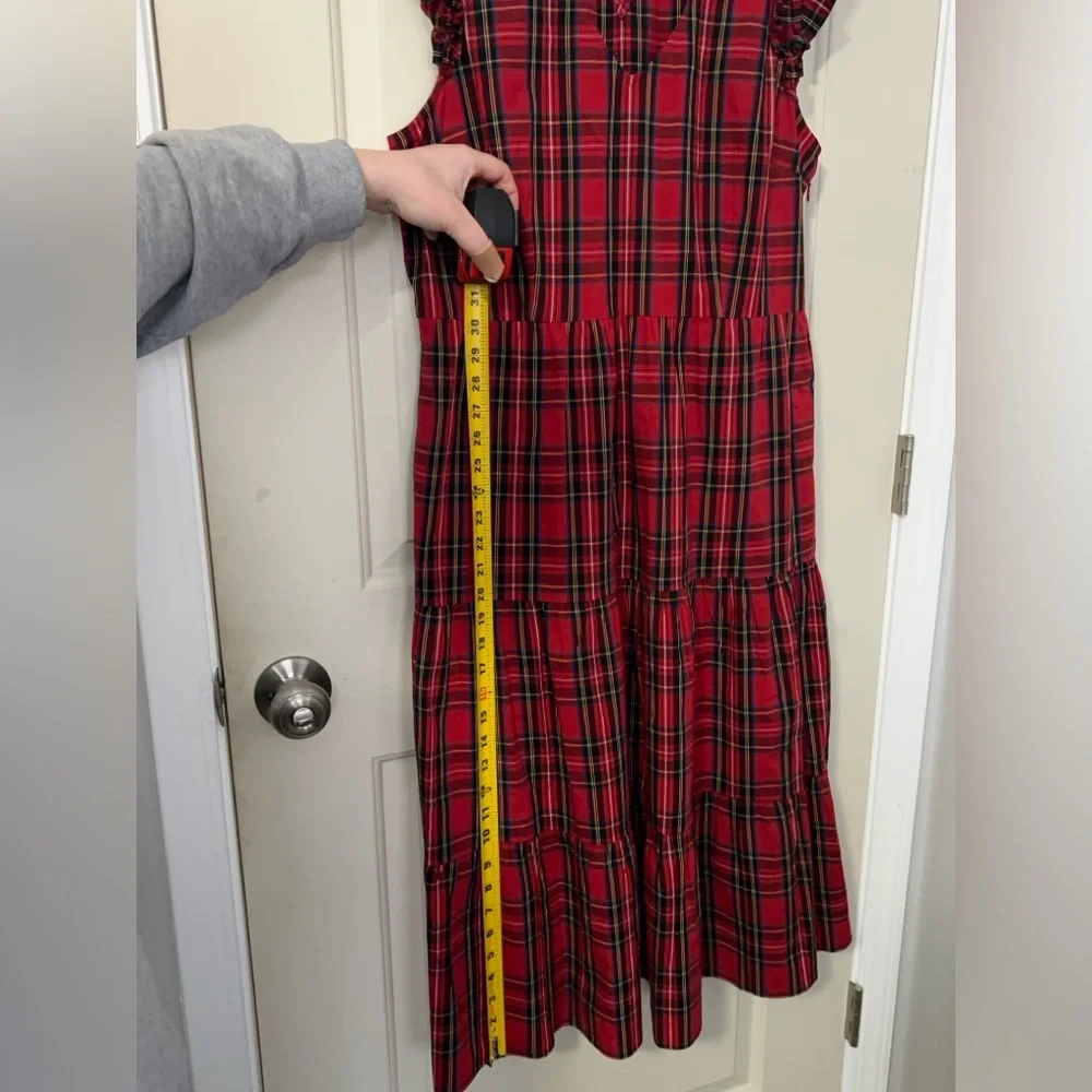 J Crew ruffle tiered dress - HAS POCKETS! PLAID / SIZE 14 - Picture 7 of 9